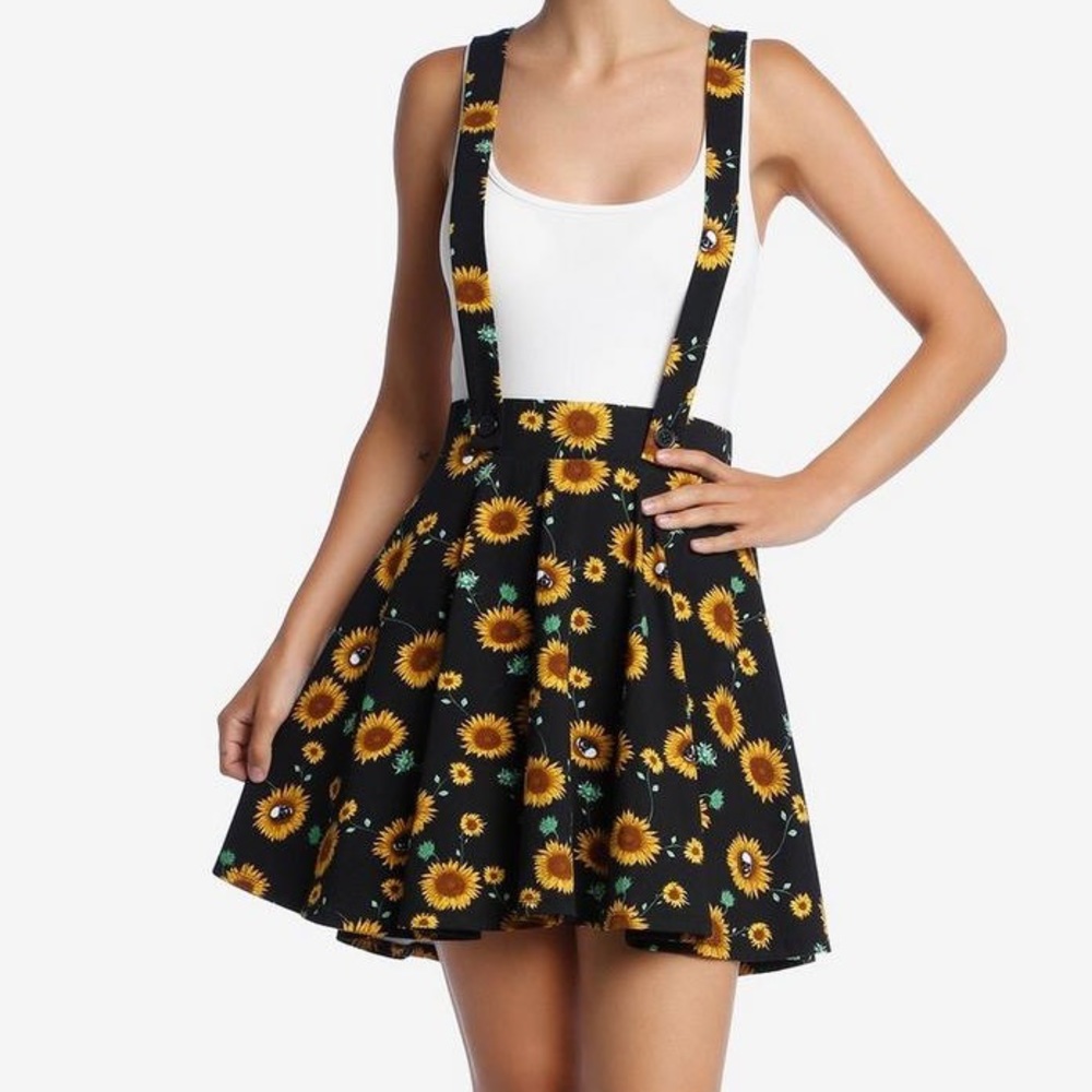 Sunflowers & Skulls Suspender Skirt